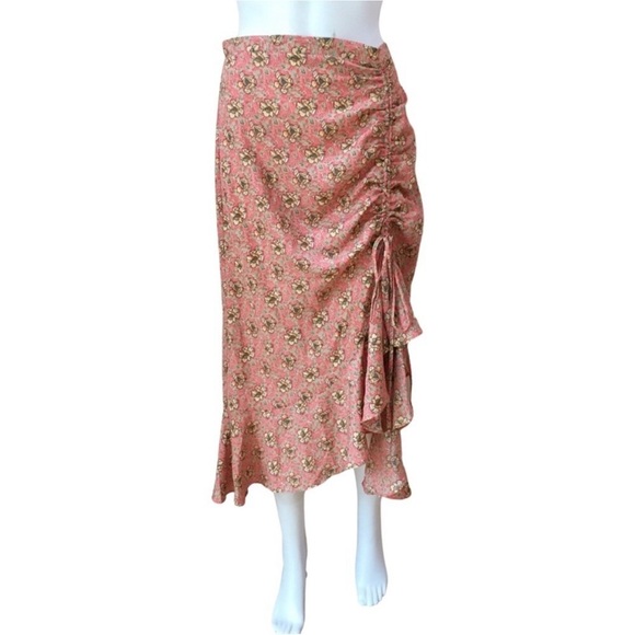 Max Studio midi skirt Floral peach Ruched ruffle size m new Womens - Picture 7 of 10